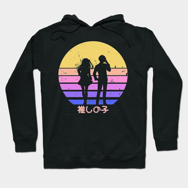 Oshi no ko or My star anime characters Aqua and Ruby hoshino transparent silhouette in kawaii distressed vintage sunset Hoodie by Animangapoi